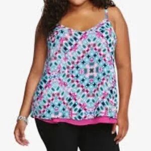 Torrid Aztec Print Layered Cami Pink/Aqua -Size 3